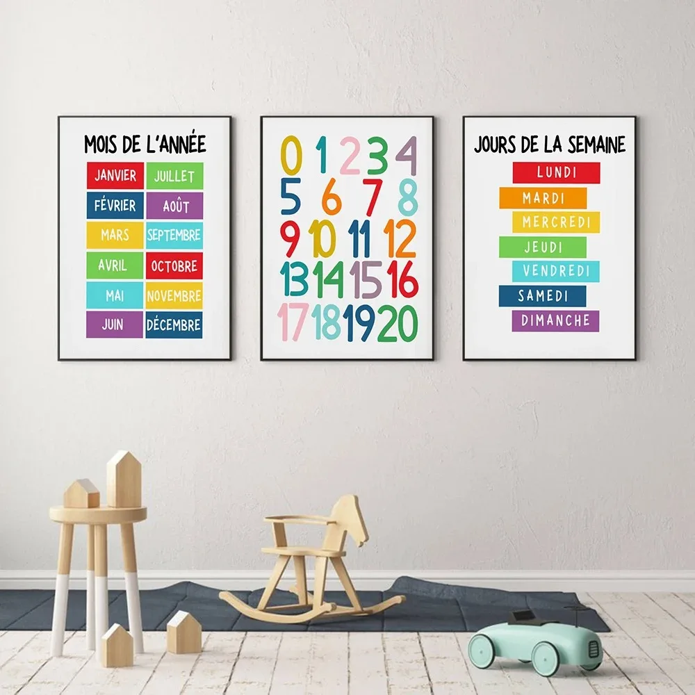 Kids Educational Posters - 1PC Playroom Wall Alphabet Numbers French