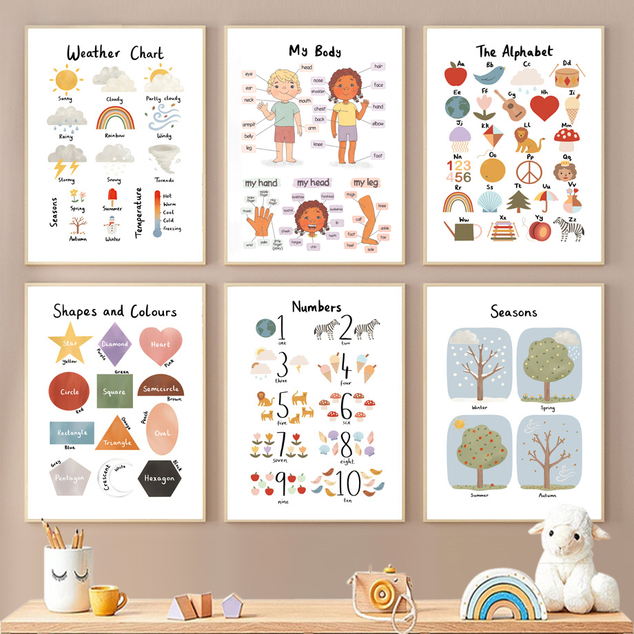 1PC  Seasons Shapes Colors Bod - Kids Educational Posters recension och pris