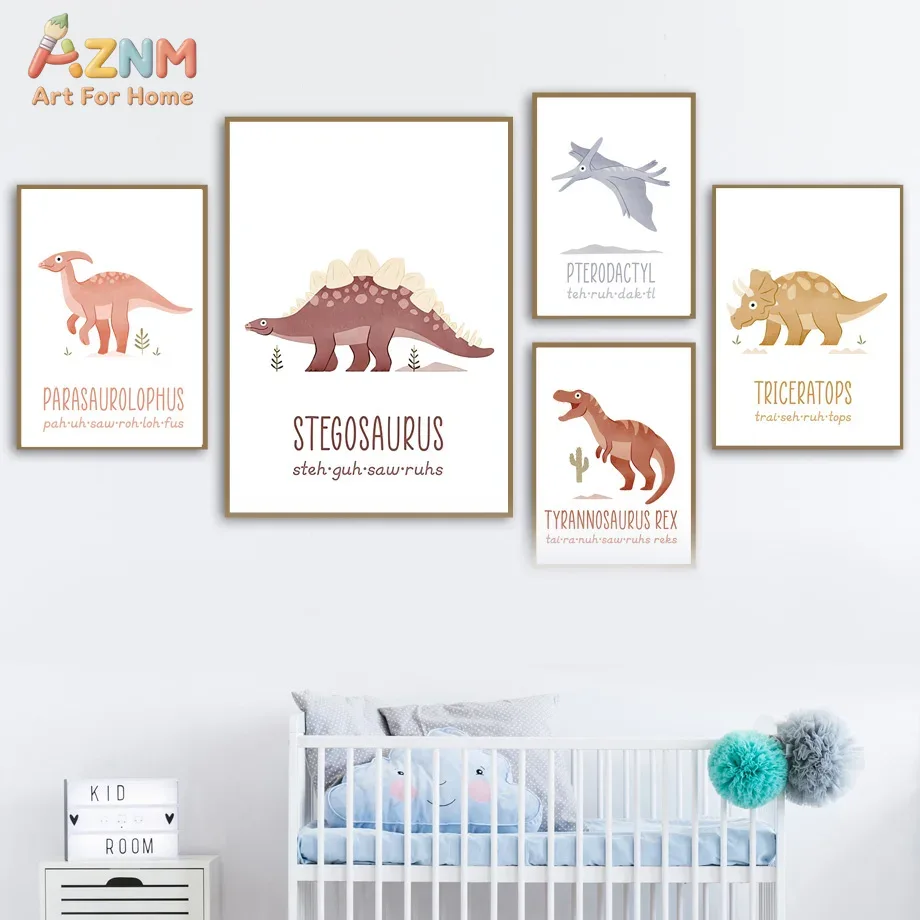 AZNM Cute Watercolor Dinosaur  - Kids Educational Posters recension och pris