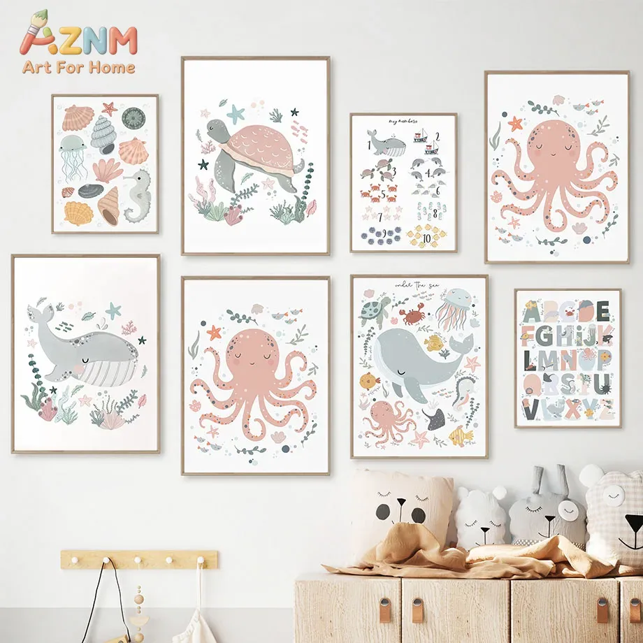 AZNM Nursery Sea Animal Canvas - Kids Educational Posters recension och pris