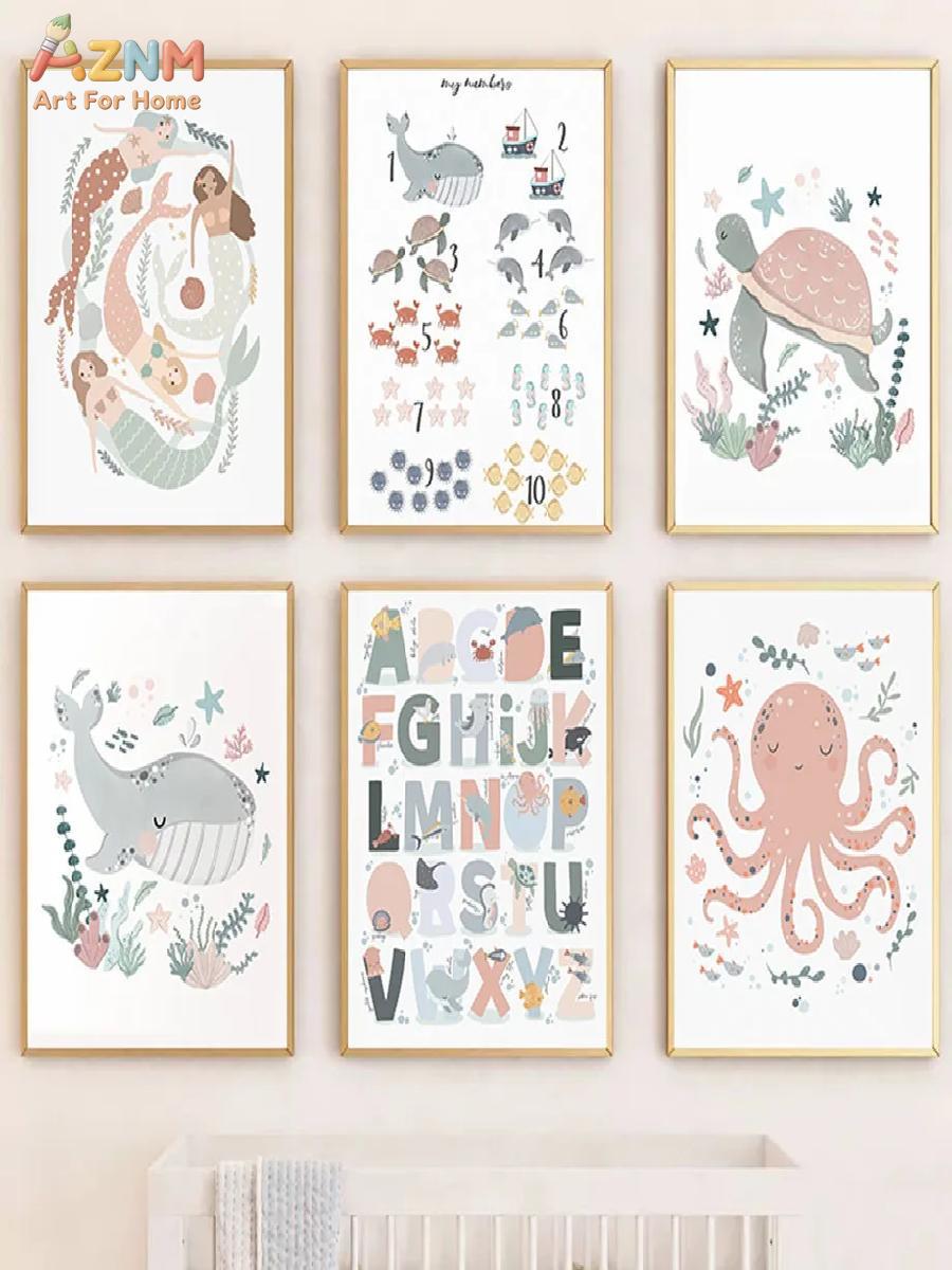 AZNM Nursery Sea Animal Canvas - Kids Educational Posters recension och pris